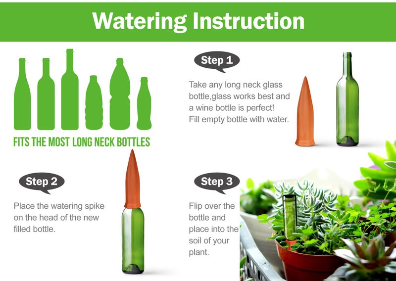 B SEPOR Ceramic Plant Waterer Set of 6 Pack Terracotta Self Watering Spikes,Wine Bottle Plant Watering Devices for Vacation (6Pack) - Image 4